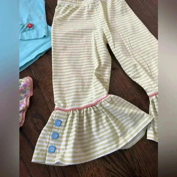 Bundle x3: Matilda Jane Girls 4 Blue Top, Green Flare Pants, Pink Floral Shorts - Picture 4 of 11